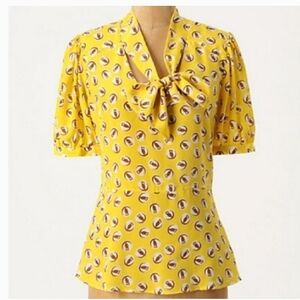 Girls From Savoy Yellow Owl Printed  Women's Top. Size 12